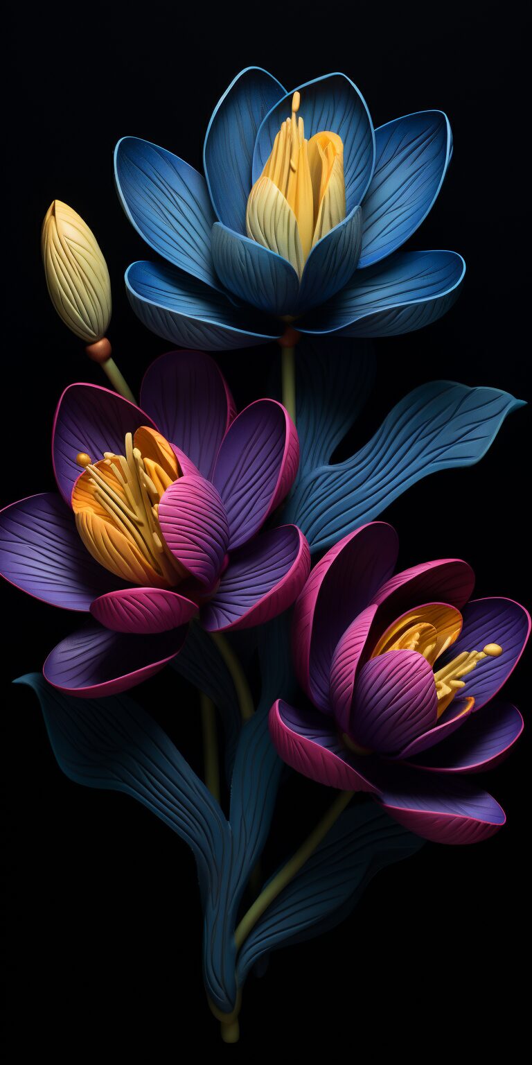 Digital Art as Saffron Crocus Florals Digital Art Gallery of Blue Crocus Flowers - FLORAL AI ART