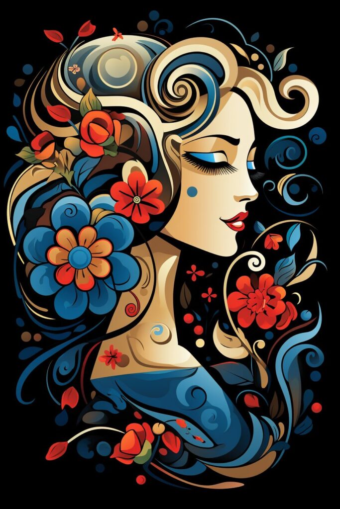 woman Picasso flowers style Baroque
