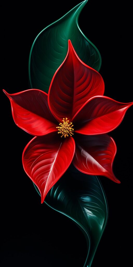 red and green poinsettia leaf art designs,  macro view