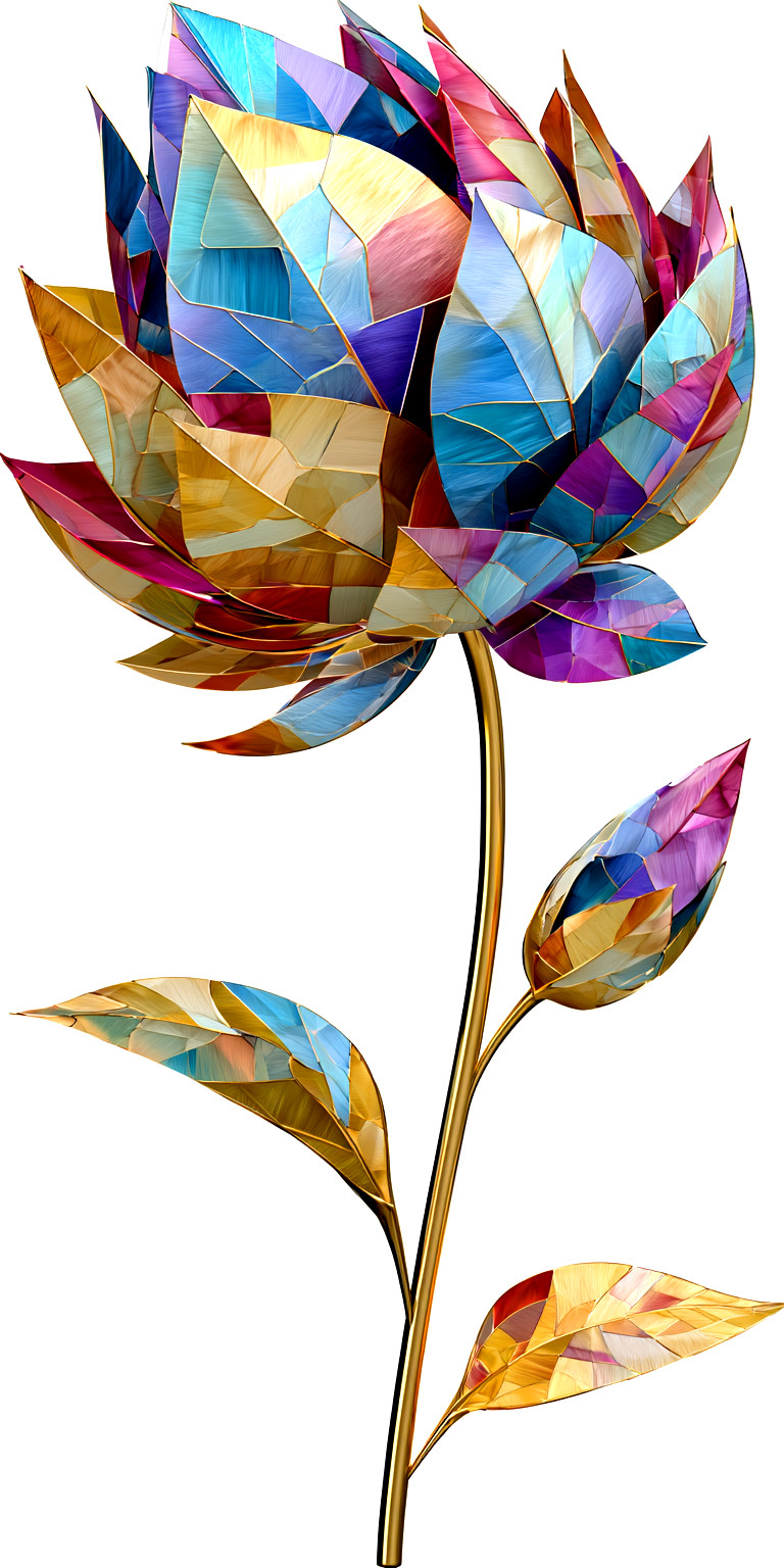 vertical composition with gold stem and multicolor petals