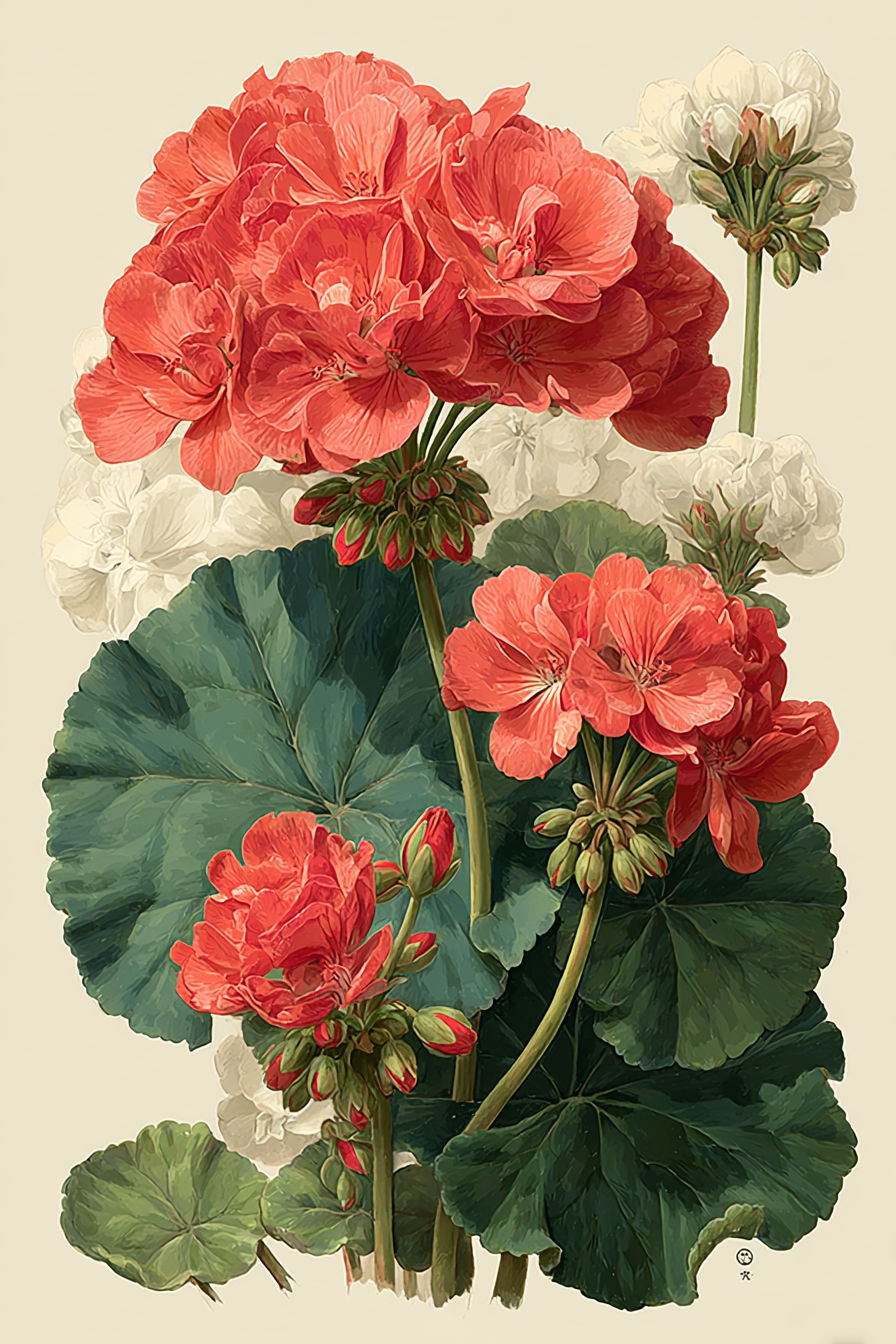  Geraniums Illustrated as Vintage Art For Floral Prints