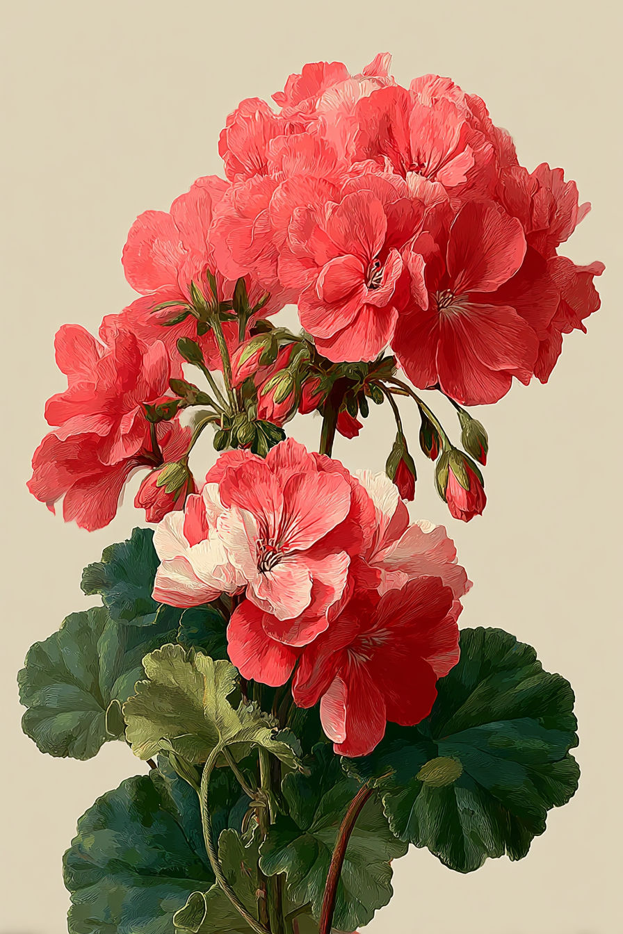- FLORAL AI ART Beautiful Illustration Of Red Geraniums For Floral Designs