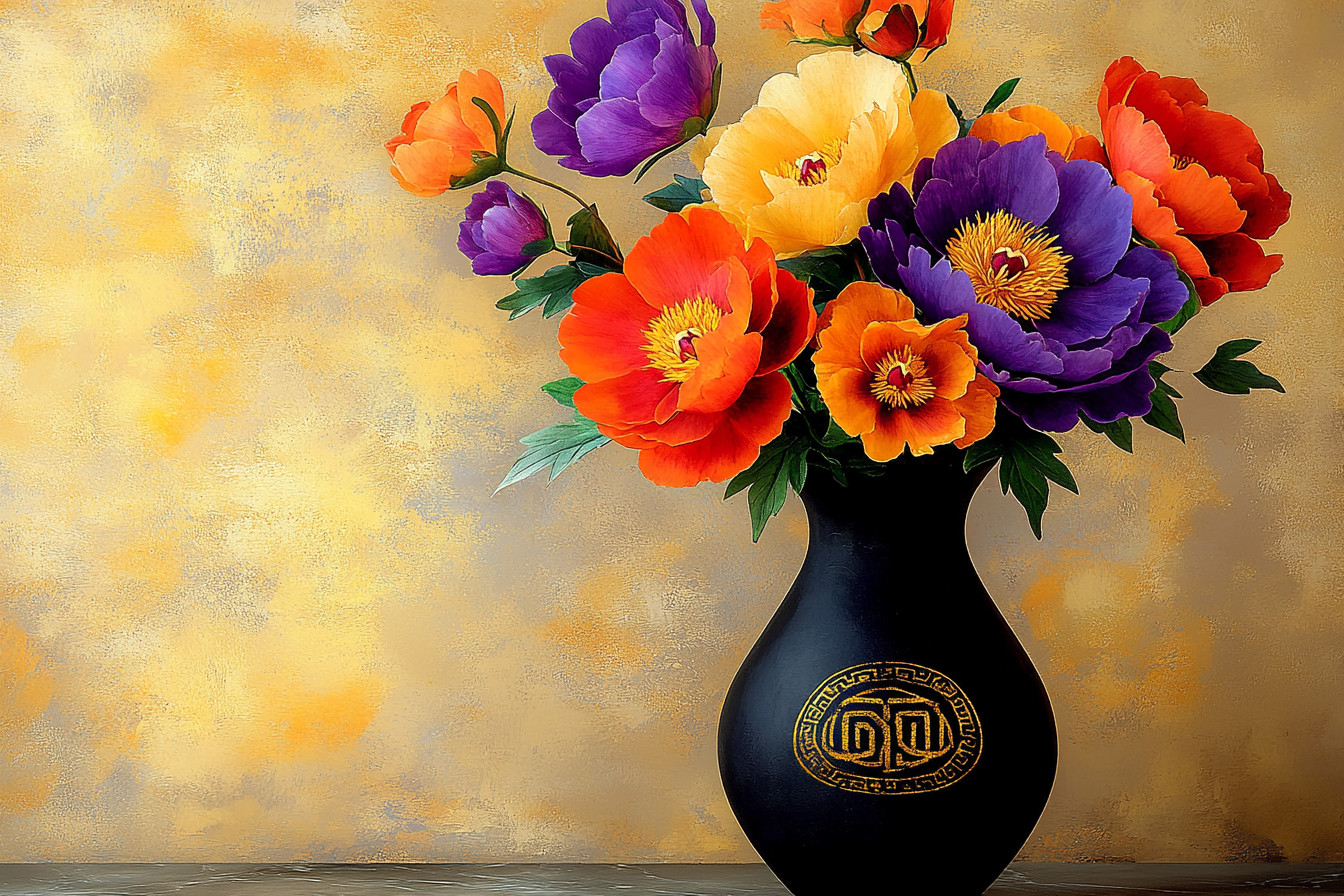Beautiful Peonies in Minoan Vase